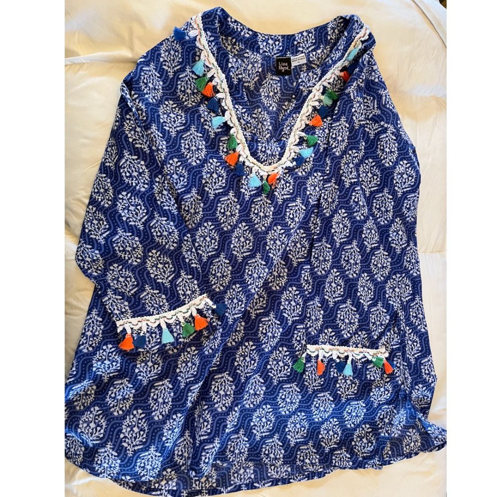 Liza Byrd Top Blue with Colorful Tassels XL